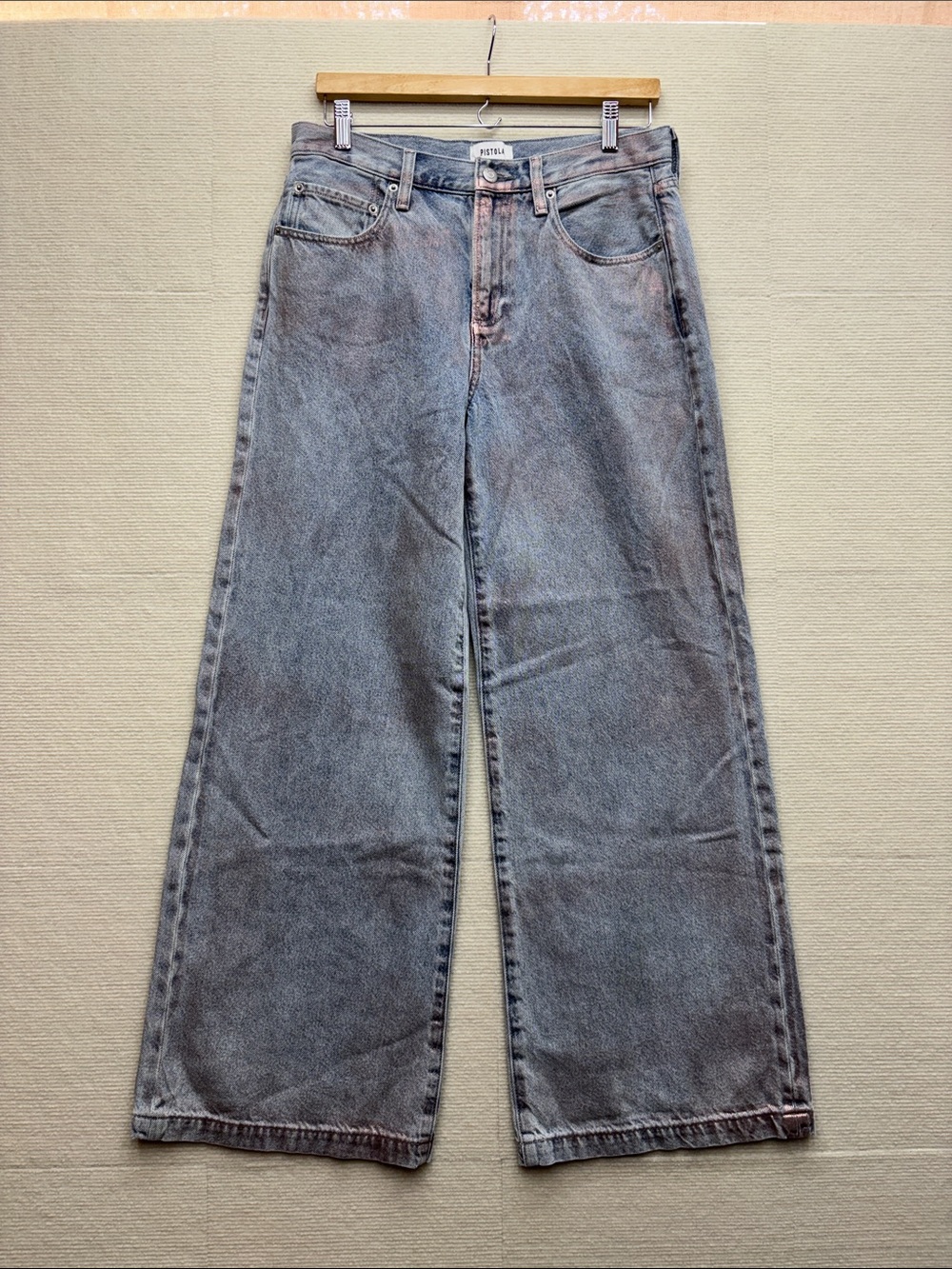 Pistola 29 Wide Leg Women’s Jeans in Faded Blue with metallic coloring